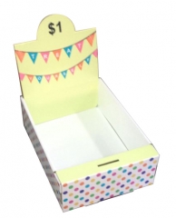 Candy cardboard counter top display box with coin storage box