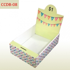 Candy cardboard counter top display box with coin storage box