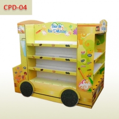 POP corrugated cardboard school bus pallet display for Student's stationery