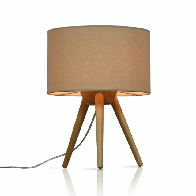 Modern Design 1 Light Wooden Tripod Table Lamp with Linen Shade