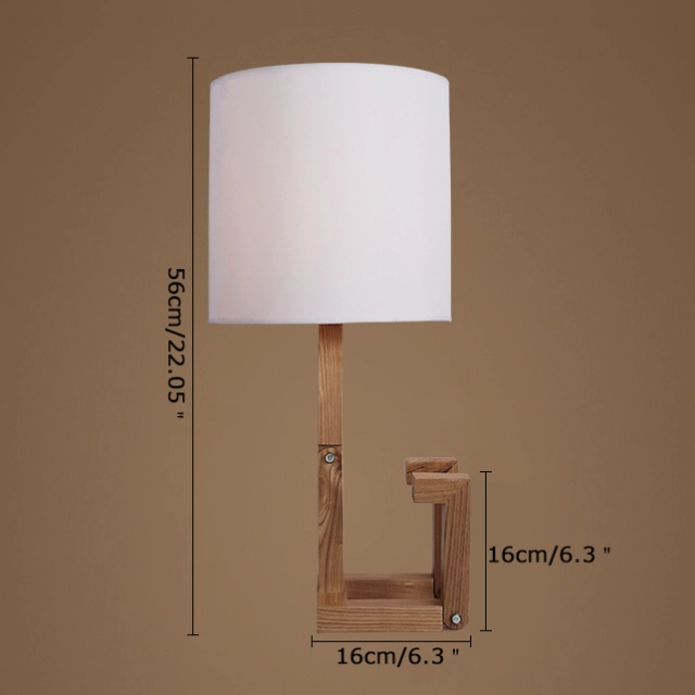 Stylish Wooden 1 Light Full Sized Table Lamp with Fabric Round Shade