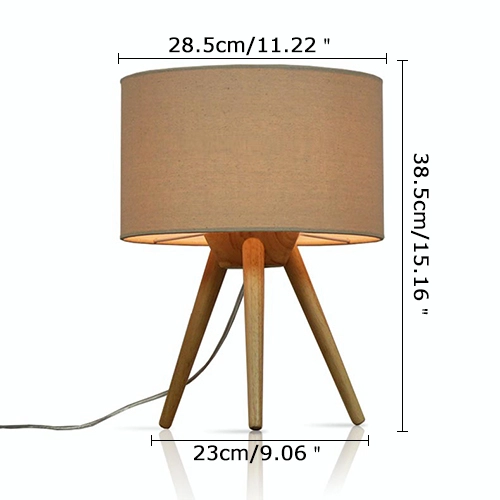 Modern Design 1 Light Wooden Tripod Table Lamp with Linen Shade