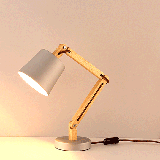 Nordic Stylish 1 Light Desk Lamp Plug-in Bedside Lamp with Wooden Adjustable Arm and Cone Shade