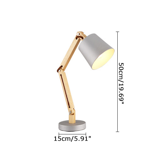 Nordic Stylish 1 Light Desk Lamp Plug-in Bedside Lamp with Wooden Adjustable Arm and Cone Shade