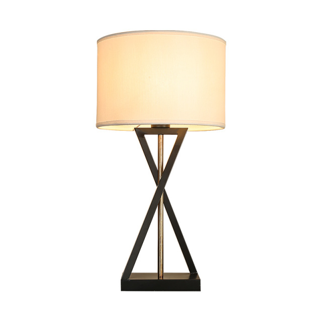 22.83''H Drum Linen Shade 1 Light Table Lamp with Black Holder in Nordic Style