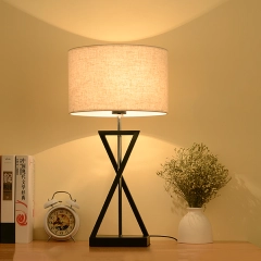 22.83''H Drum Linen Shade 1 Light Table Lamp with Black Holder in Nordic Style