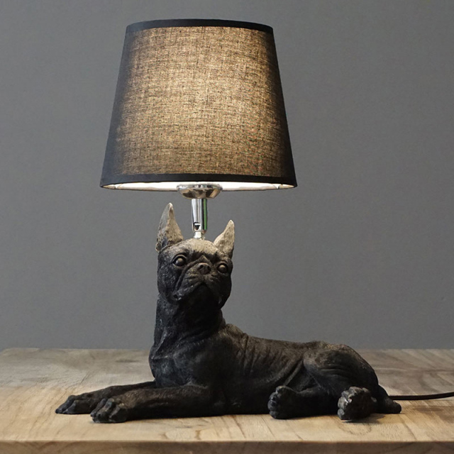 Boston Terrier Shaped 1 Light 13&quot;W Table Lamp with Fabric Shade in Black