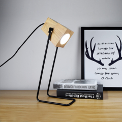 Modern 1 Light Plug-in Mini Desk Lamp with Wooden Shade