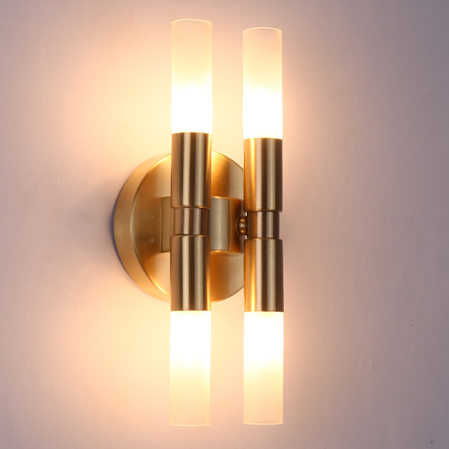 Contemporary Style 4-Light Brass Wall Sconce with Clear/Frosted Glass Shade