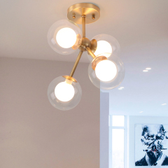 Contemporary Style 4 Light Bubble Semi Flush Mount in Brass