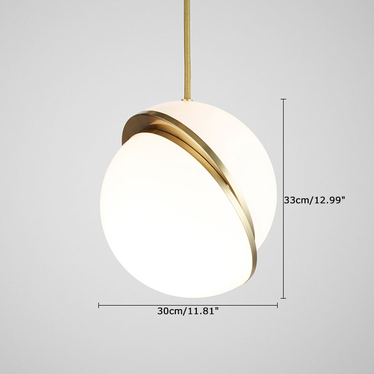 Modern Mid Century Chic 1 Light Opal Globe Hanging  Pendant Light in Brushed Brass for Showroom Coffee Shop Bedside