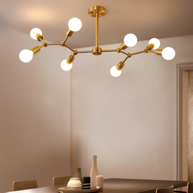 Contemporary Style Branching 8 Light Close to Ceiling Light in Brass