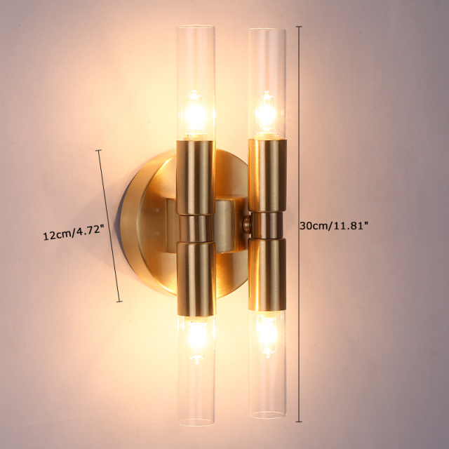 Contemporary Style 4-Light Brass Wall Sconce with Clear/Frosted Glass Shade