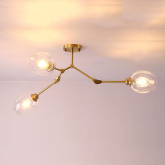 3 Light Organic Branching Modern Ceiling Light Semi-Flush Mount in Brass