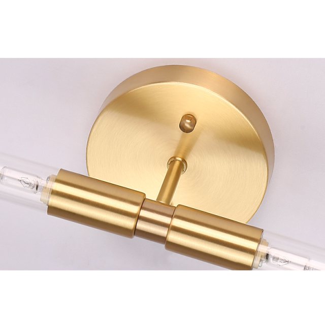 Modern Style 2 Light Brass Wall Lamp with Cylindrical Glass Shade for Bedside Vanity Mirror Lighting