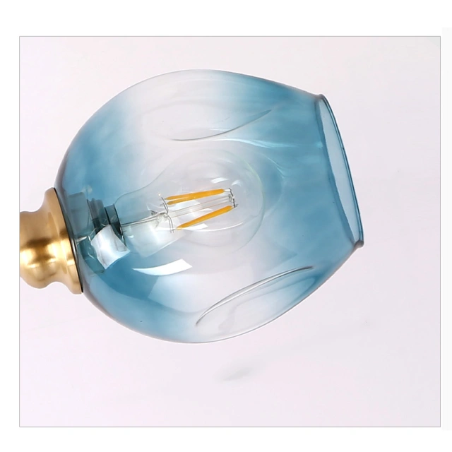 Modern Style 3 Light Semi-Flush Mount Ceiling Lamp in Brass with Hand Blown Glass Shade