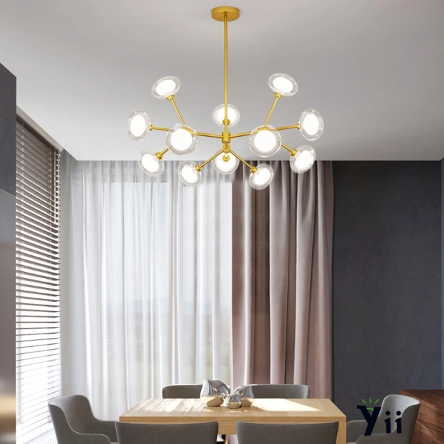 12 Light 33'' Wide Large Modern Sputnik Chandelier with Hand-blown Glass Shade in Brass