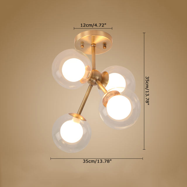 Contemporary Style 4 Light Bubble Semi Flush Mount in Brass