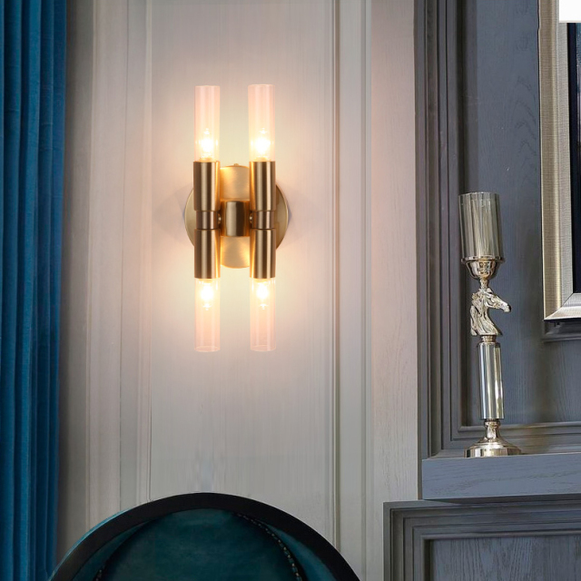 Contemporary Style 4-Light Brass Wall Sconce with Clear/Frosted Glass Shade