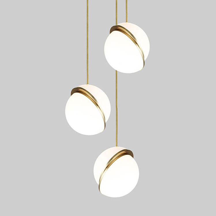 Modern Mid Century Chic 1 Light Opal Globe Hanging  Pendant Light in Brushed Brass for Showroom Coffee Shop Bedside