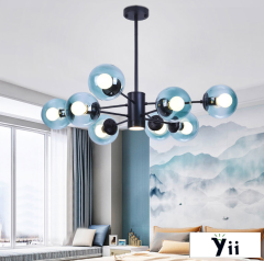Modo 8 Light Branching Bubble Designer Modern Chandelier with Blue Glass Shade