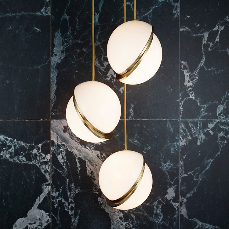 Modern Mid Century Chic 1 Light Opal Globe Hanging  Pendant Light in Brushed Brass for Showroom Coffee Shop Bedside