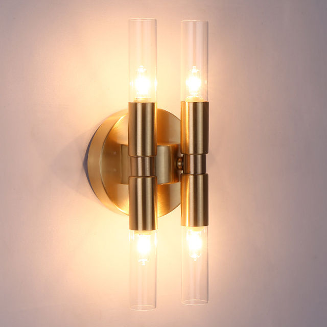 Contemporary Style 4-Light Brass Wall Sconce with Clear/Frosted Glass Shade