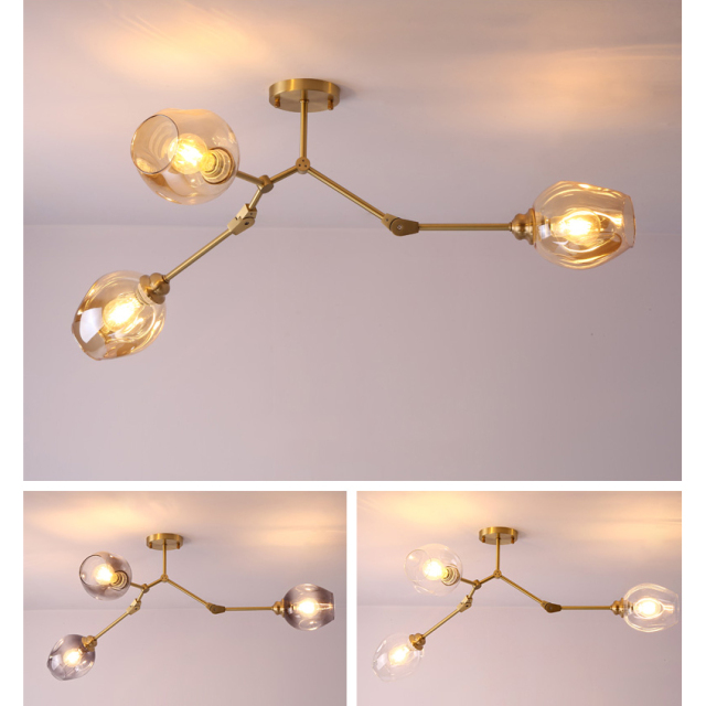 3 Light Organic Branching Modern Ceiling Light Semi-Flush Mount in Brass