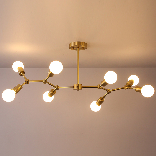 Contemporary Style Branching 8 Light Close to Ceiling Light in Brass