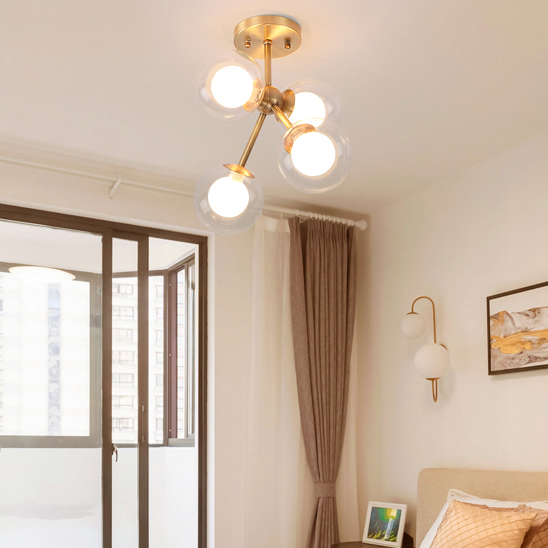 Contemporary Style 4 Light Bubble Semi Flush Mount in Brass