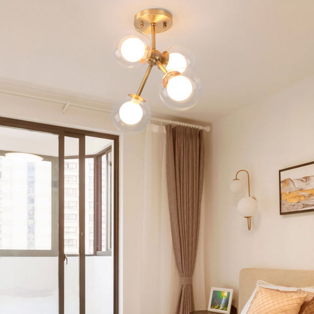 Contemporary Style 4 Light Bubble Semi Flush Mount in Brass