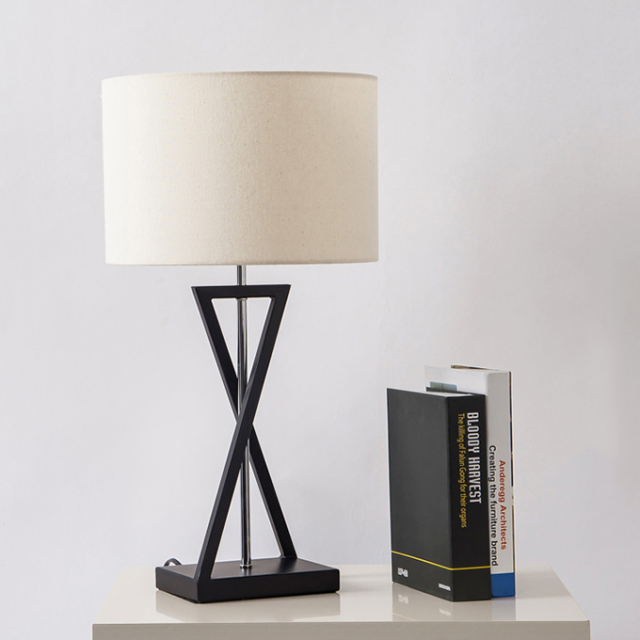 22.83''H Drum Linen Shade 1 Light Table Lamp with Black Holder in Nordic Style