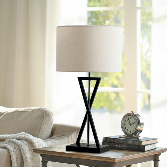 22.83''H Drum Linen Shade 1 Light Table Lamp with Black Holder in Nordic Style