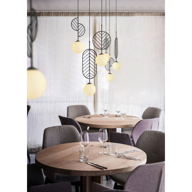 Unique Design 1 Light Leaf Metal Pendant with Globe Glass Shade Modern Style