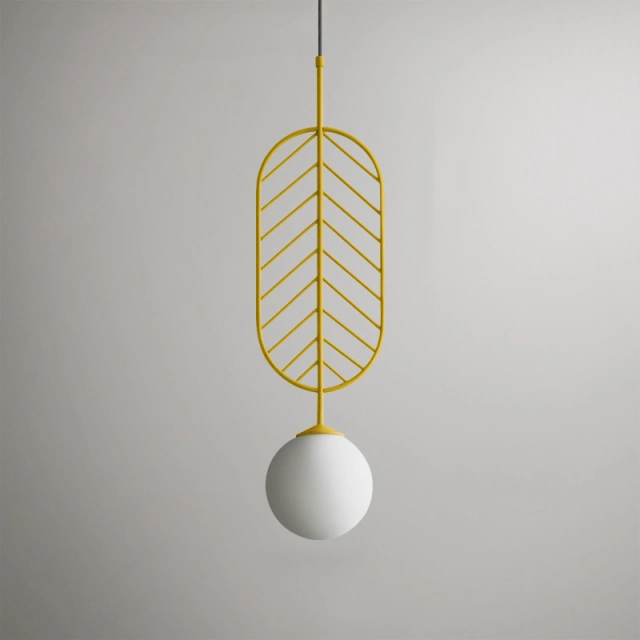 Unique Design 1 Light Leaf Metal Pendant with Globe Glass Shade Modern Style