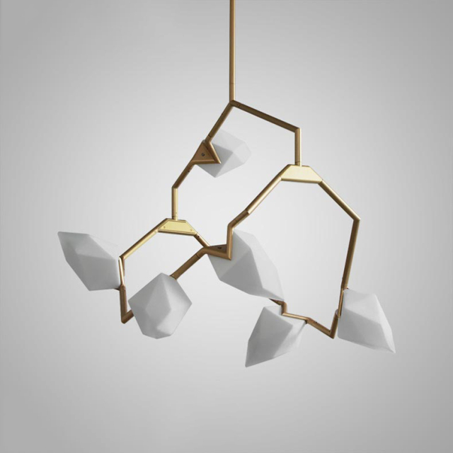 Modern Style 6-Light Seed 02 Chandelier in Brushed Brass/White
