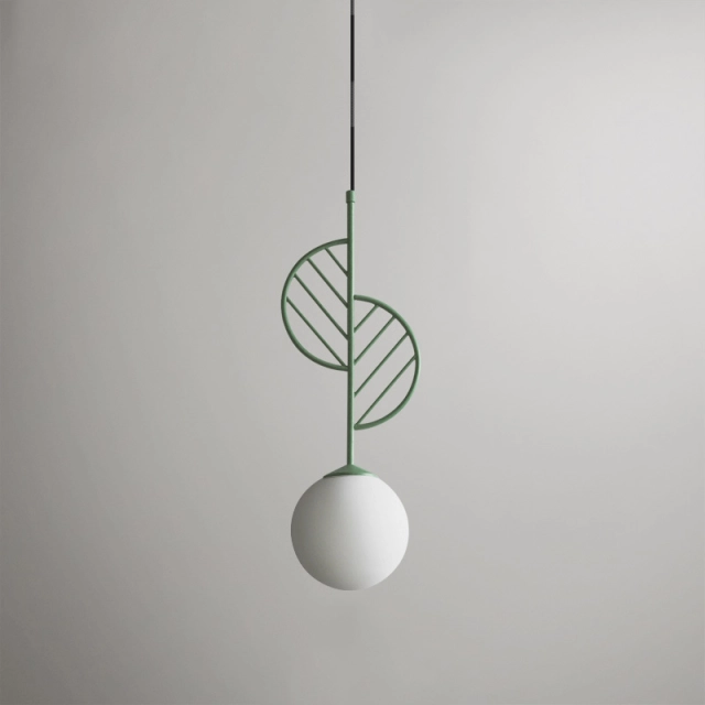 Unique Design 1 Light Leaf Metal Pendant with Globe Glass Shade Modern Style