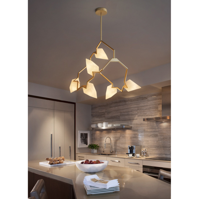 Modern Style 6-Light Seed 02 Chandelier in Brushed Brass/White