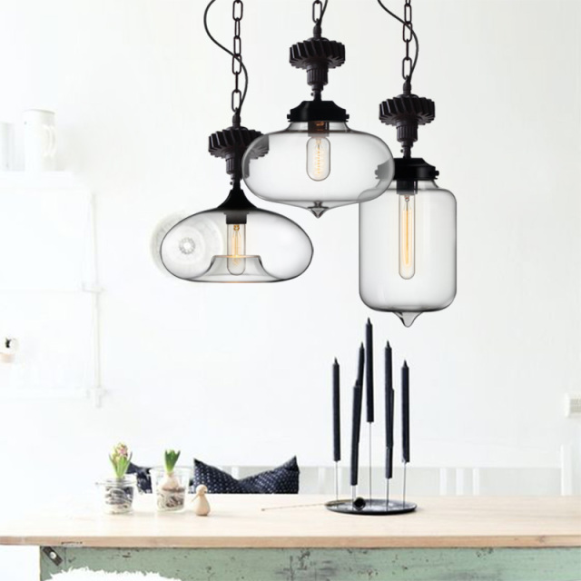 Contemporary Single Light Gear Glass Pendant Lighting