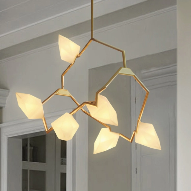 Modern Style 6-Light Seed 02 Chandelier in Brushed Brass/White