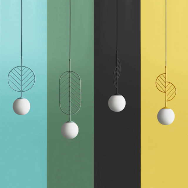 Unique Design 1 Light Leaf Metal Pendant with Globe Glass Shade Modern Style