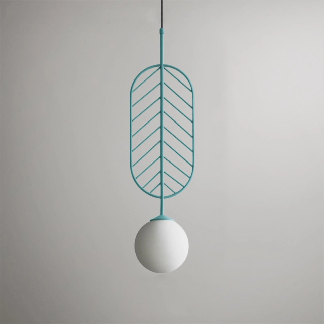 Unique Design 1 Light Leaf Metal Pendant with Globe Glass Shade Modern Style