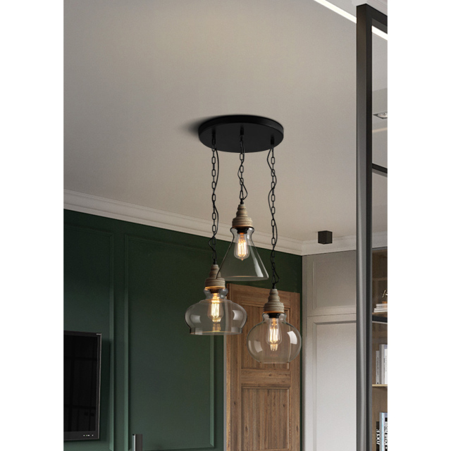 Modern Farmhouse 3-Light Glass Pendant Light for Bar and Kitchen