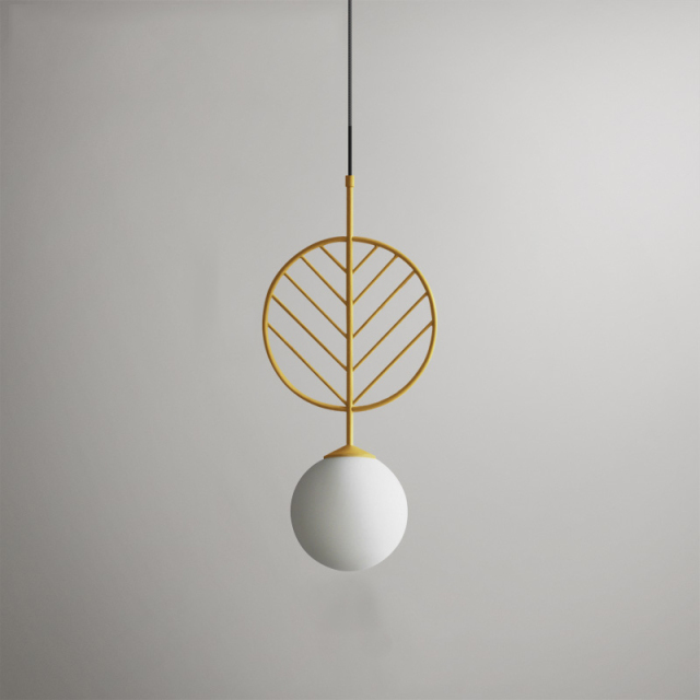 Unique Design 1 Light Leaf Metal Pendant with Globe Glass Shade Modern Style