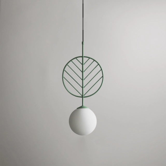 Unique Design 1 Light Leaf Metal Pendant with Globe Glass Shade Modern Style