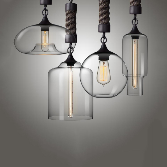 Modern Farmhouse 1 Light Rope Hanging Pendant with Glass Shade for Bar