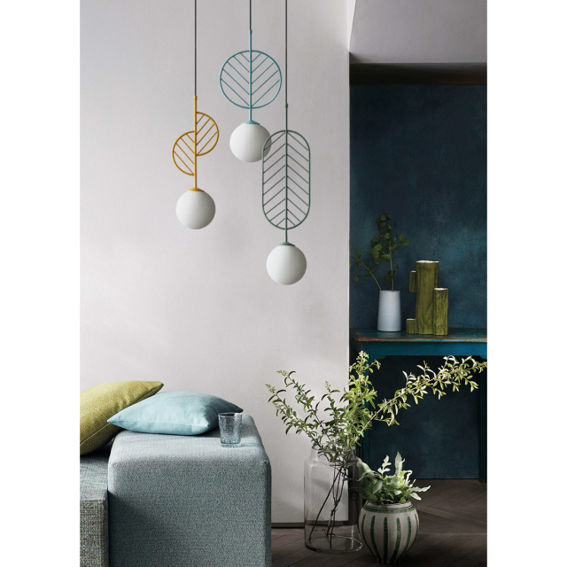 Unique Design 1 Light Leaf Metal Pendant with Globe Glass Shade Modern Style