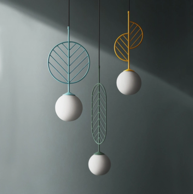 Unique Design 1 Light Leaf Metal Pendant with Globe Glass Shade Modern Style