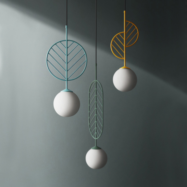 Unique Design 1 Light Leaf Metal Pendant with Globe Glass Shade Modern Style