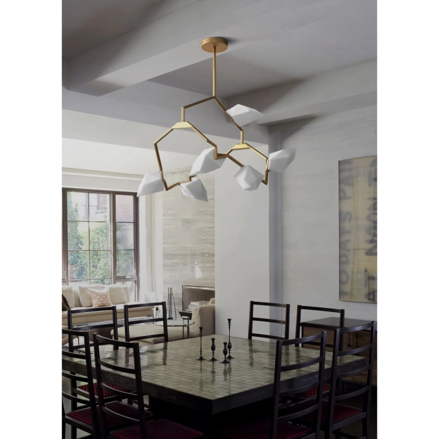 Modern Style 6-Light Seed 02 Chandelier in Brushed Brass/White